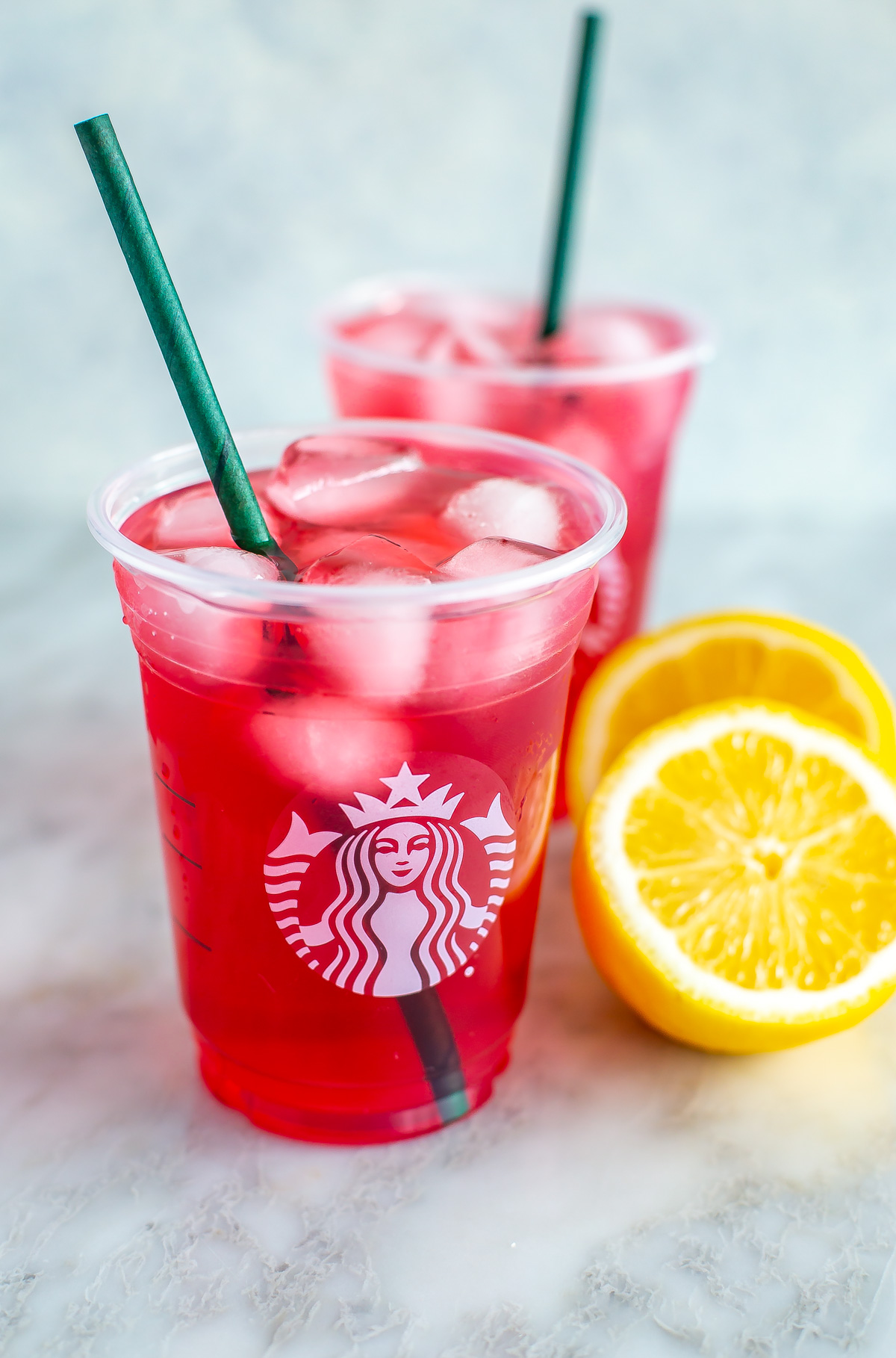 A cup of a homemade Starbucks passion tea lemonade.