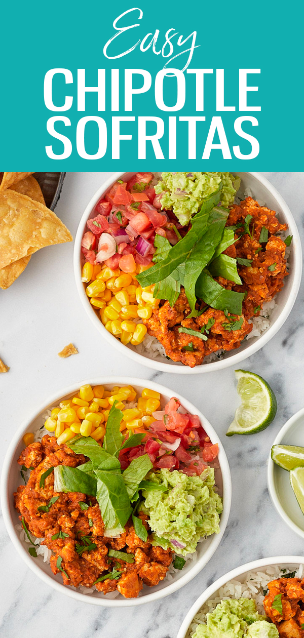 This Easy Homemade Sofritas recipe is the ultimate Chipotle copycat - use this yummy vegan filling in burritos, tacos, or meal prep bowls! #sofritas #chipotlecopycat