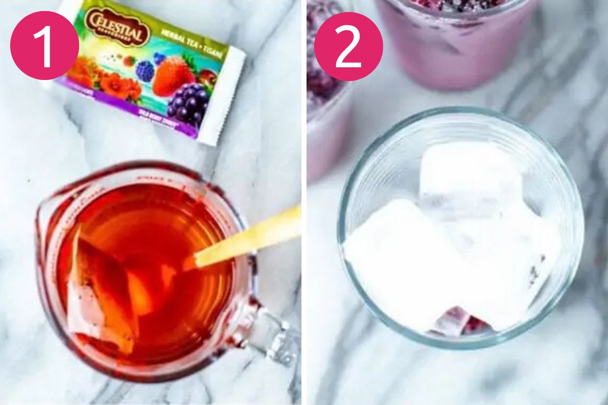 Steps 1 and 2 for making a Starbucks purple drink