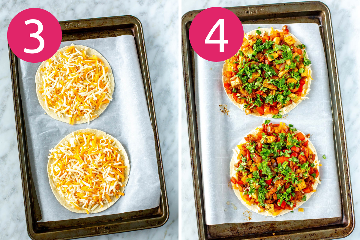 Collage of chicken quesadilla step 3 & 4