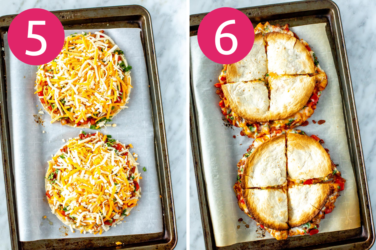Collage of chicken quesadilla step 5 & 6