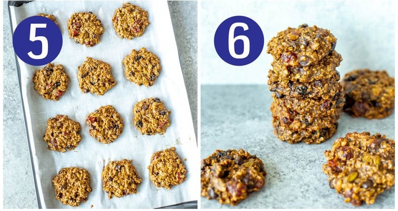 Overhead shot of step 5 & 6  for banana oatmeal breakfast cookies