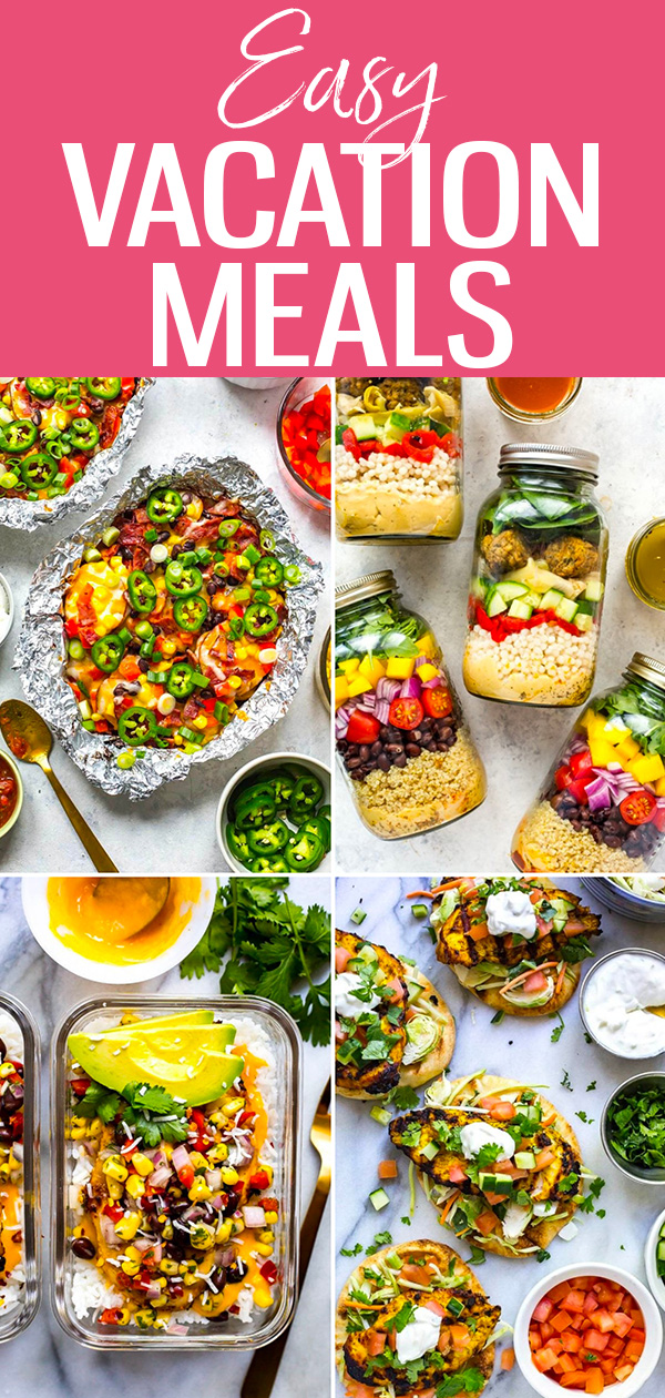 These Easy Vacation Meals are perfect for camping - they can be made ahead, heated up from frozen, or even cooked outside on the grill! #vacationmeals #campingmeals