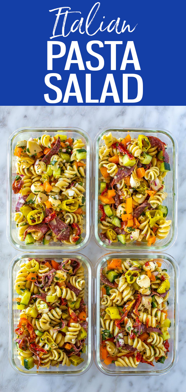 This Italian Pasta Salad will be a hit this summer with fresh veggies, salami and a zesty vinaigrette dressing - everyone will love it! #pastasalad #italianpastasalad