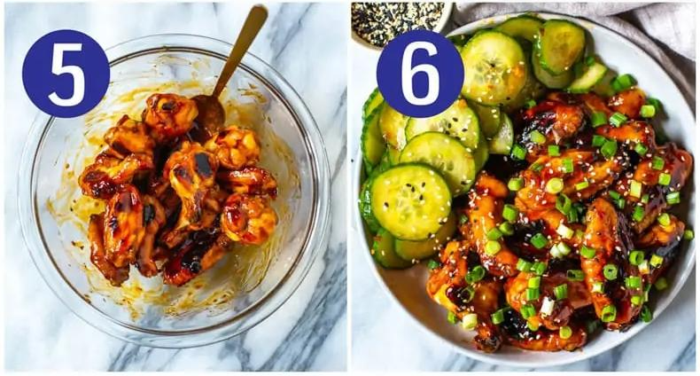 Steps 5 and 6 for making Healthy Korean-Inspired Chicken Wings