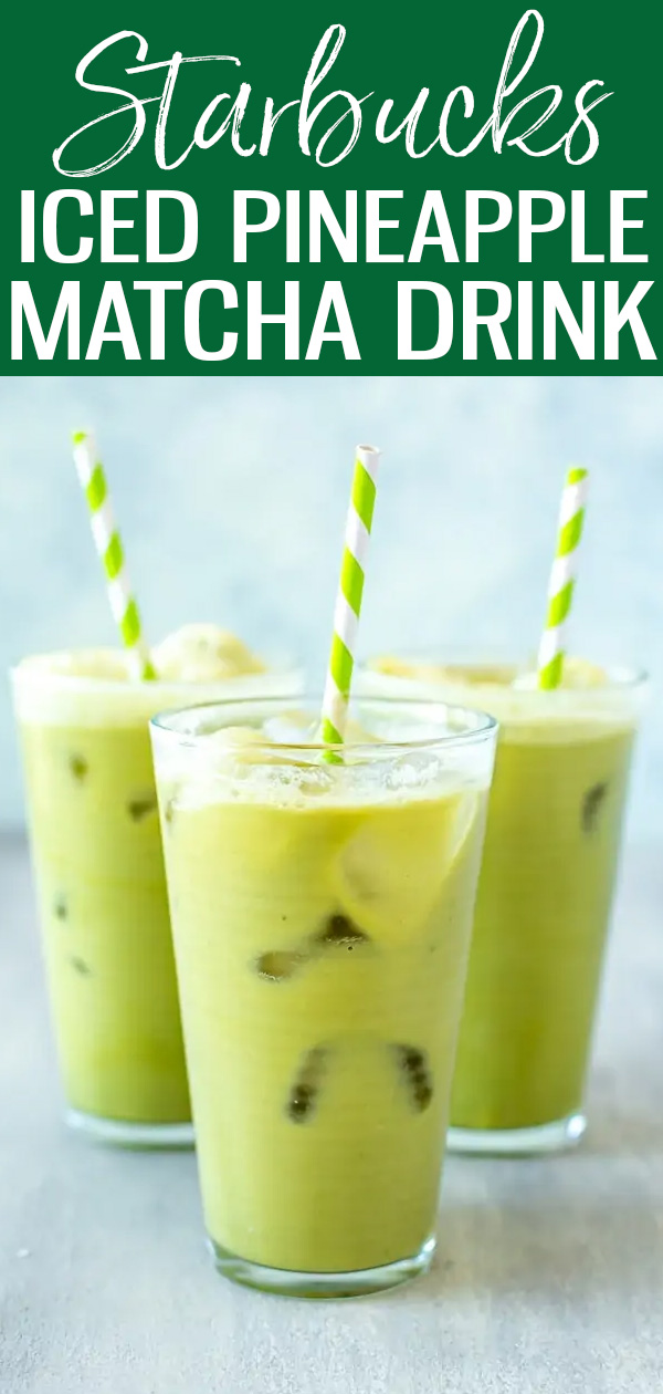 This Iced Pineapple Matcha Drink is perfect for summer and tastes just like the Starbucks version with matcha green tea and pineapple. #starbucks #icedmatchapineappledrink