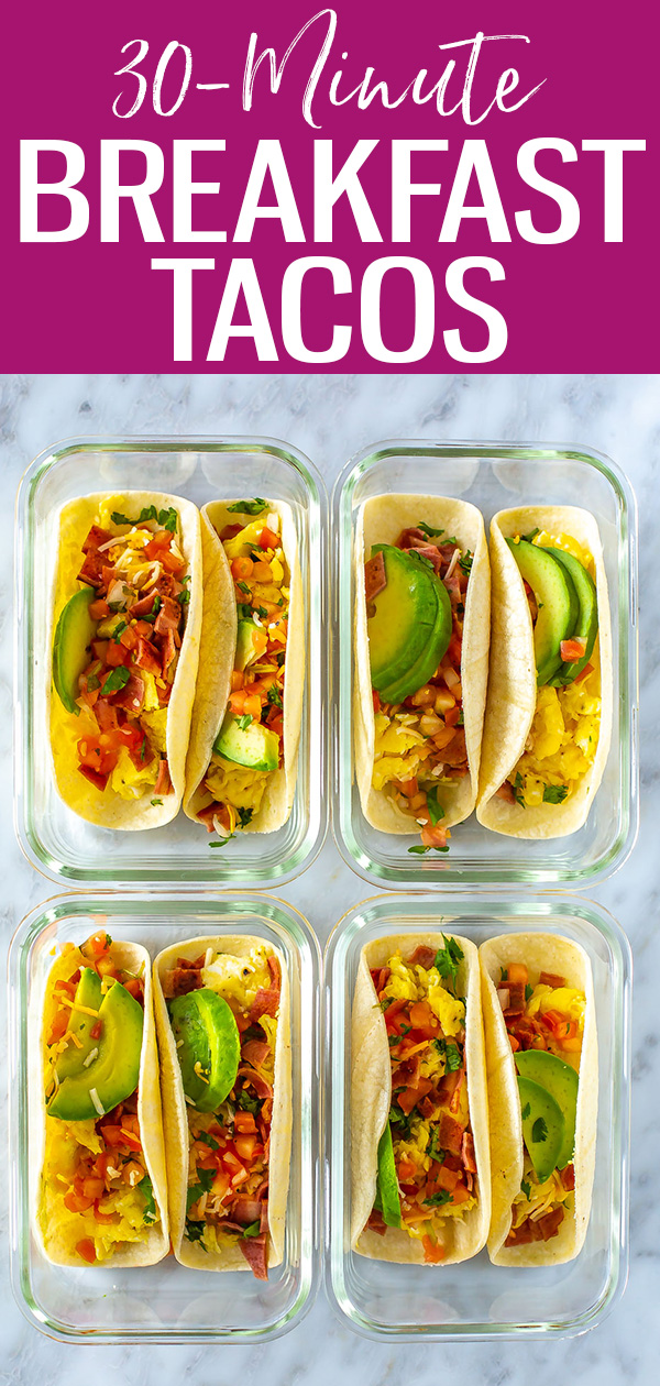 Who says tacos can't be eaten for breakfast? These Breakfast Tacos are the best - they're filled with eggs, bacon, and all the fixings! #breakfasttacos