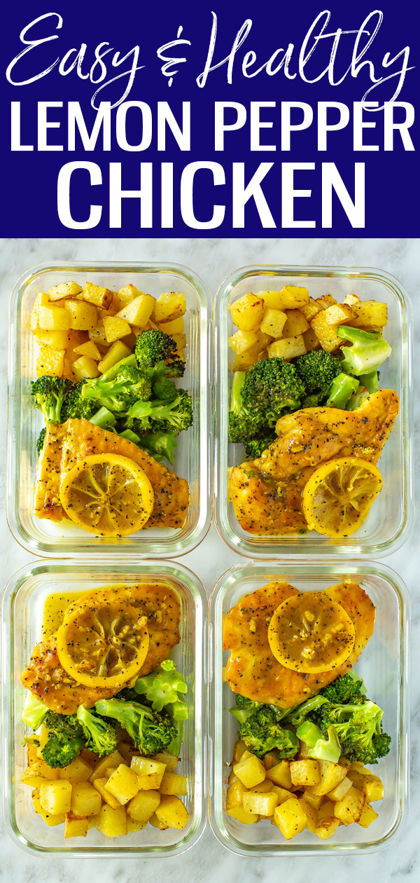 This Lemon Pepper Chicken comes together so easily in a skillet with the most delicious sauce! Serve it with roasted potatoes and broccoli. #lemonpepper #chicken #skilletdinner