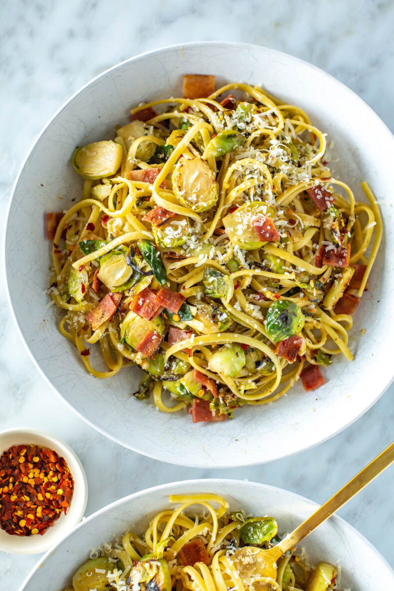 Creamy Brussels Sprouts Pasta {With Bacon!} The Girl on Bloor