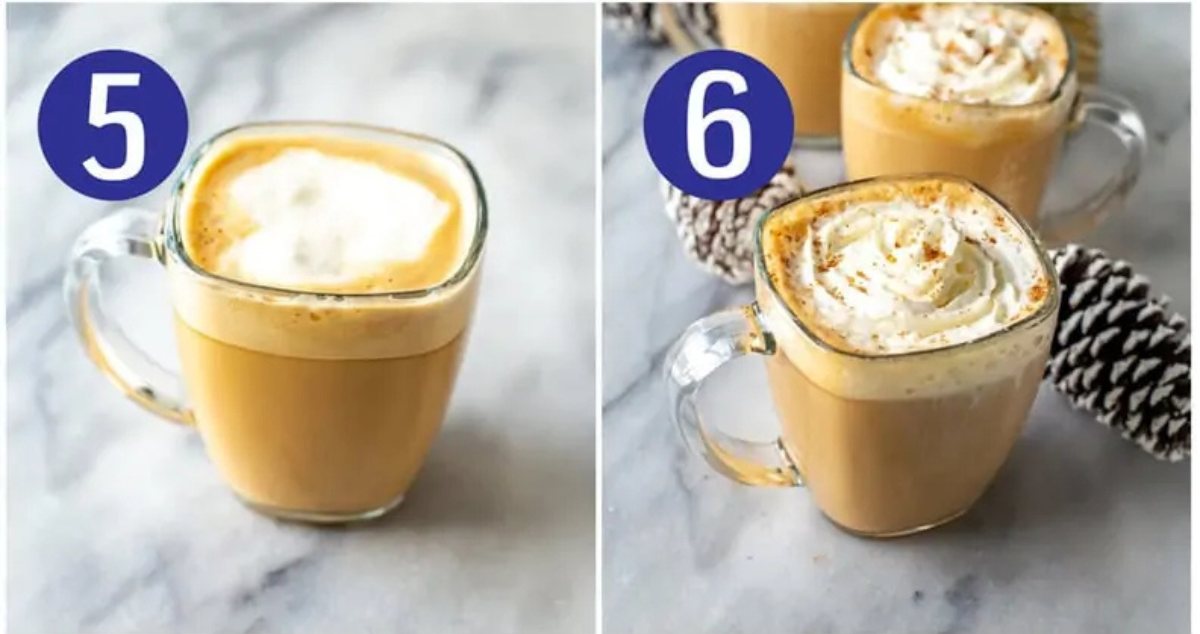Steps 5 and 6 for making Starbucks eggnog latte.