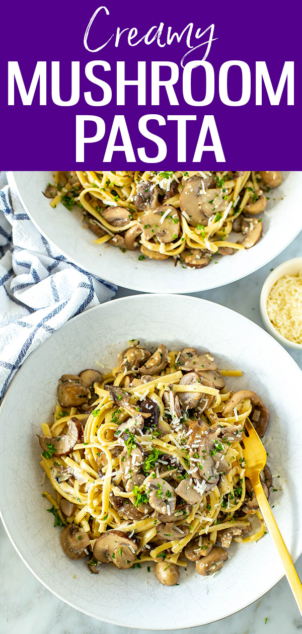 This Creamy Mushroom Pasta is a one pot wonder! It's an easy vegetarian dinner with the perfect parmesan cream sauce. #mushroompasta #onepot