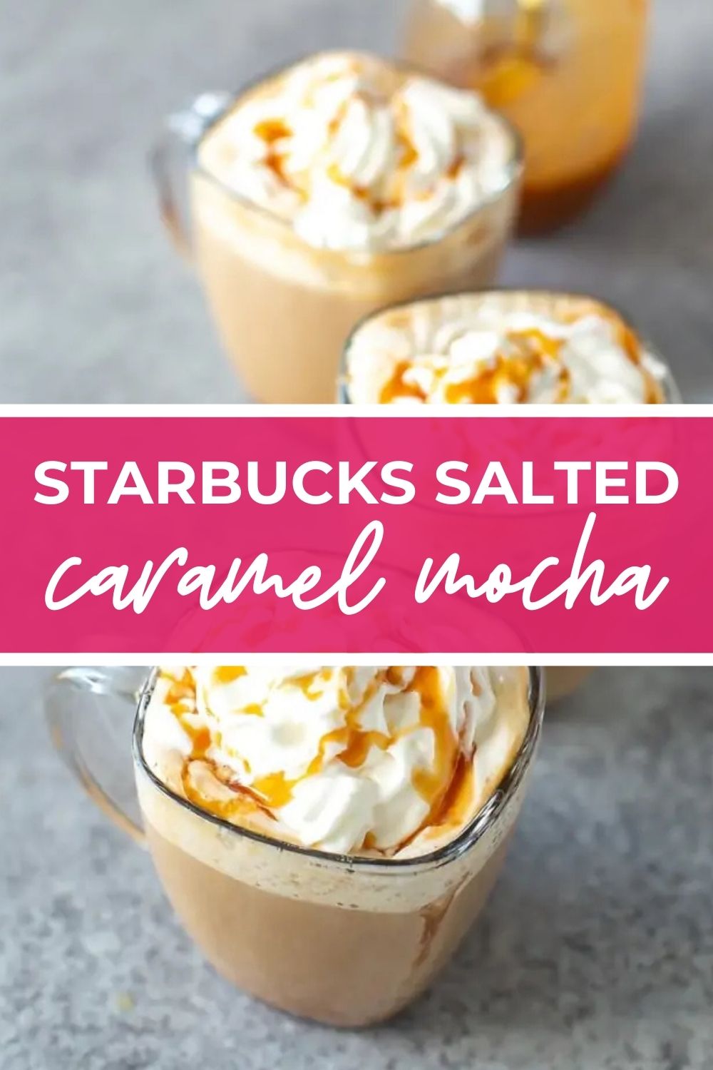Three mugs of salted caramel mocha