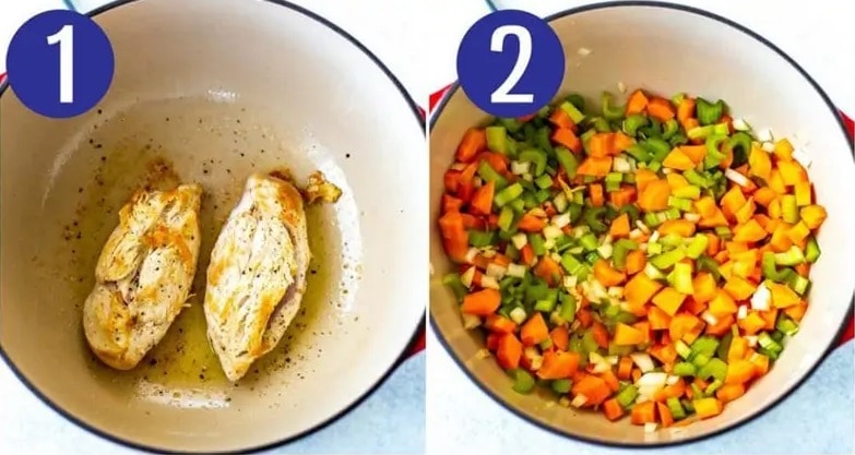 Steps 1 and 2 for making healing chicken soup