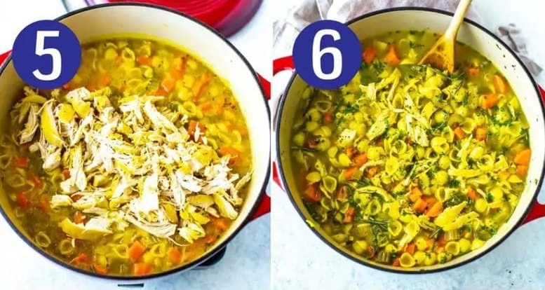 Steps 5 and 6 for making healing chicken soup