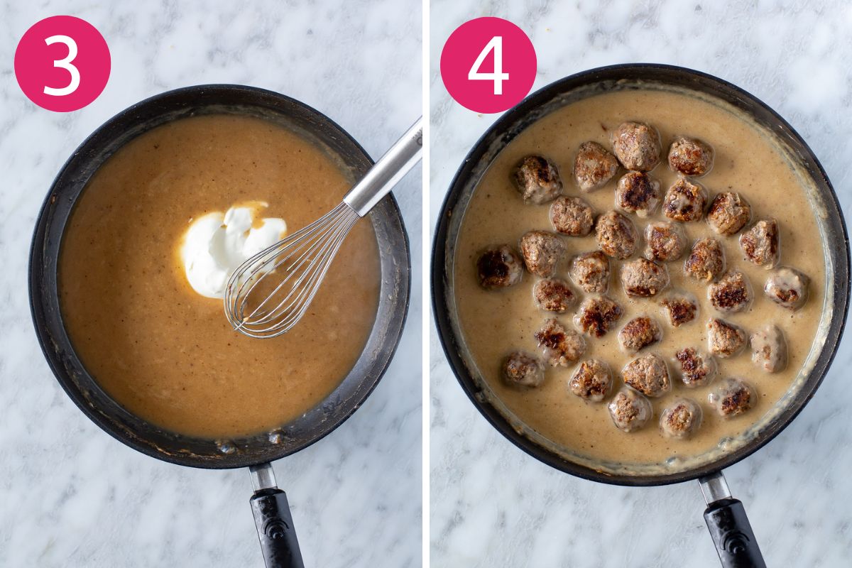 Steps 3 and 4 for making Swedish meatballs