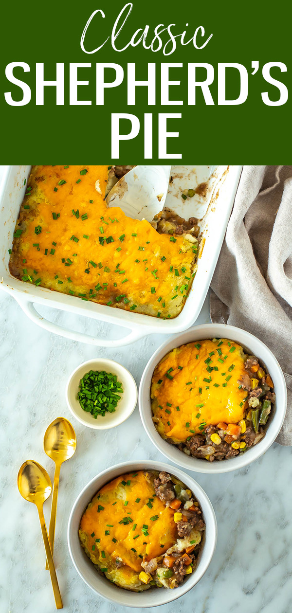This Classic Shepherd's Pie is a healthy easy take on traditional comfort food. It's a freezer-friendly casserole that'll become a favourite! #shepherdspie #comfortfood