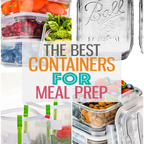 A collage of different meal prep containers with the text "The Best Containers for Meal Prep" layered over top.