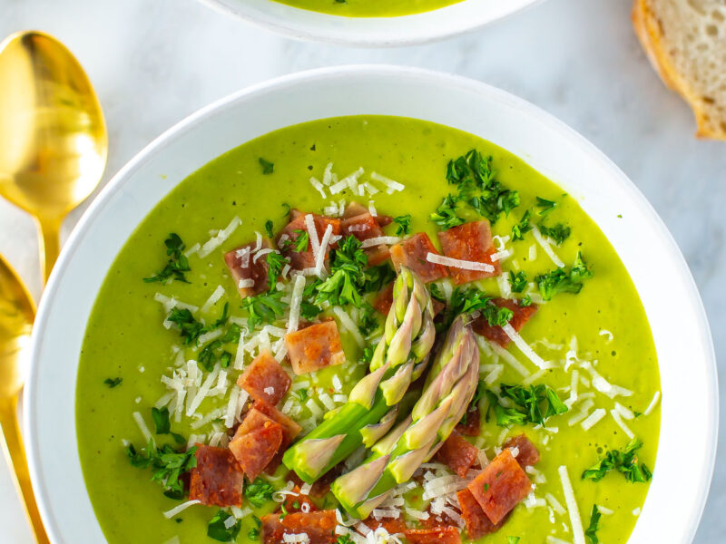 A bowl of asparagus soup.