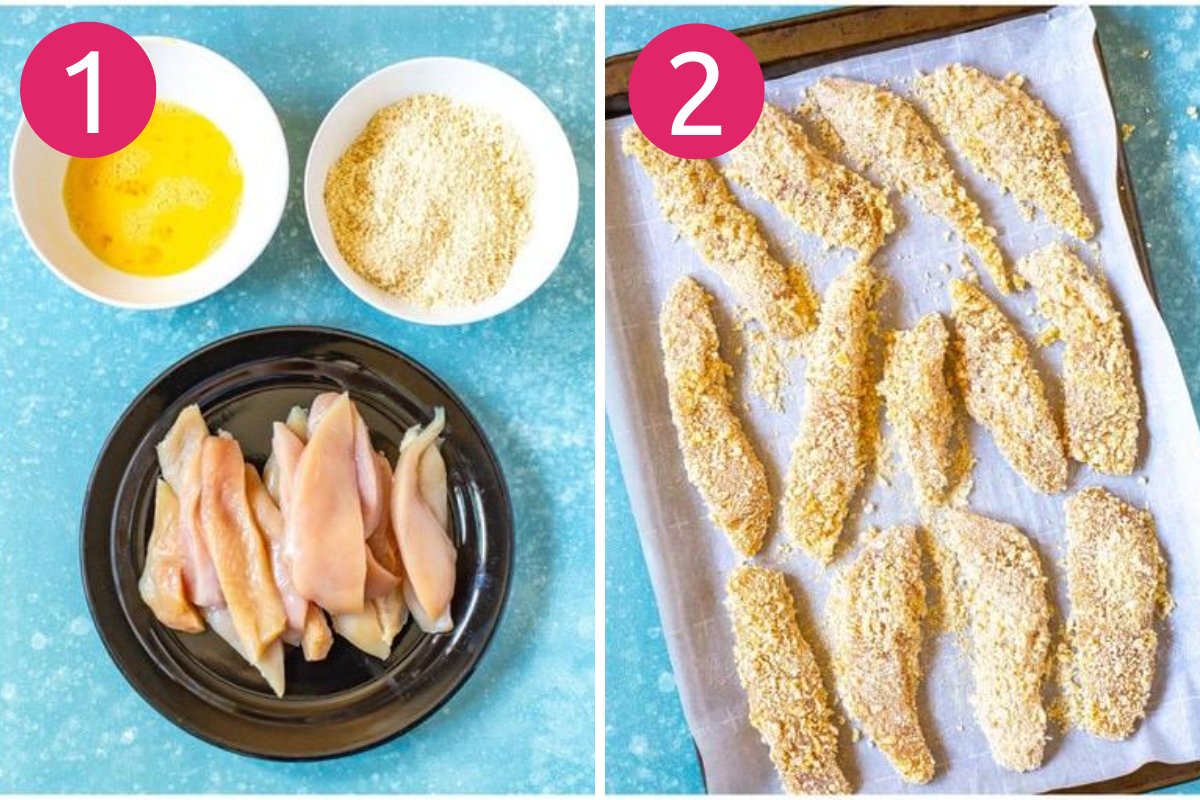 overhead shots of ingredients prep and steps with numbers on left corner 1 and 2