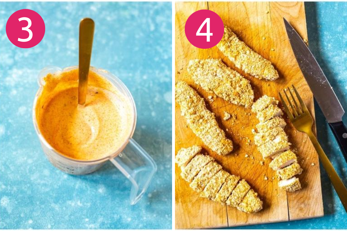 overhead shots of ingredients prep and steps with numbers on left corner 3 & 4
