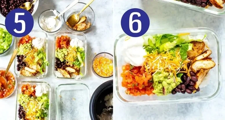 Steps 5 and 6 for making a Taco Bell power bowl