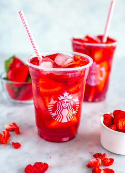 Two glasses of copycat Starbucks strawberry acai refresher.