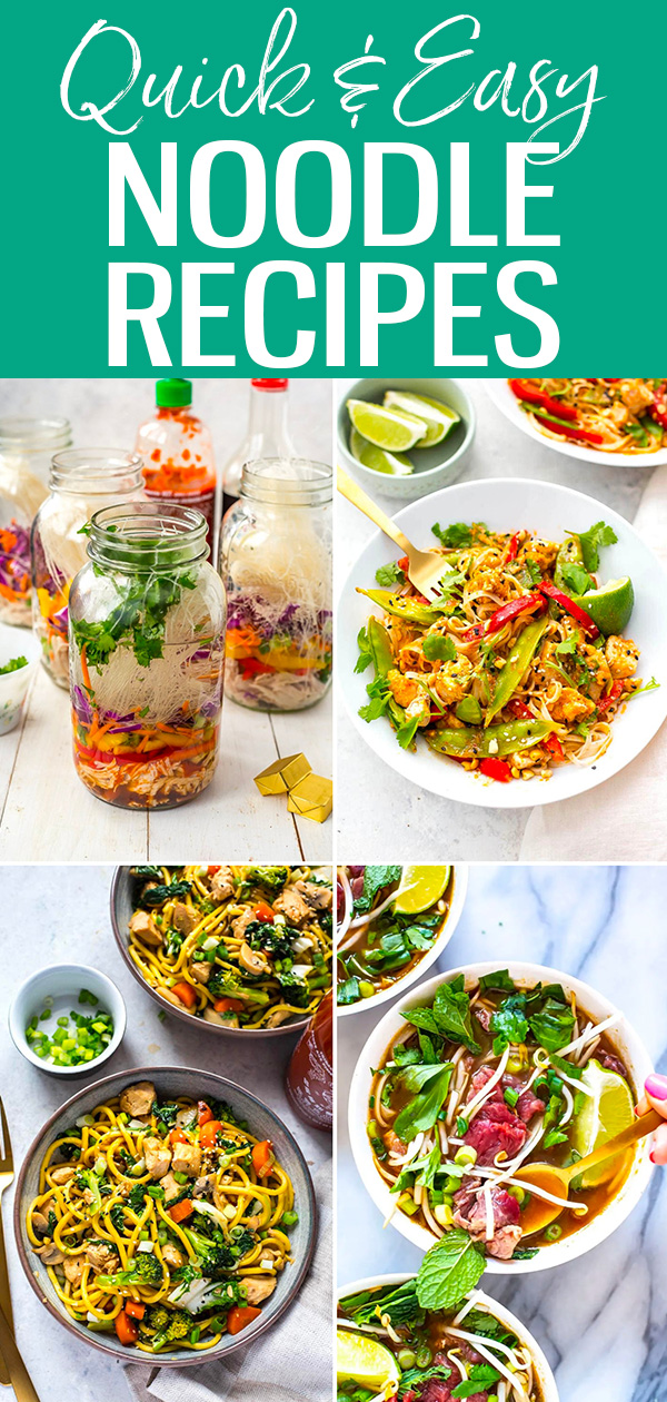 These Quick & Easy Noodle Recipes are the best! Try making these stir fries, soups, and more for healthy lunches or dinners.  #noodle #easydinners