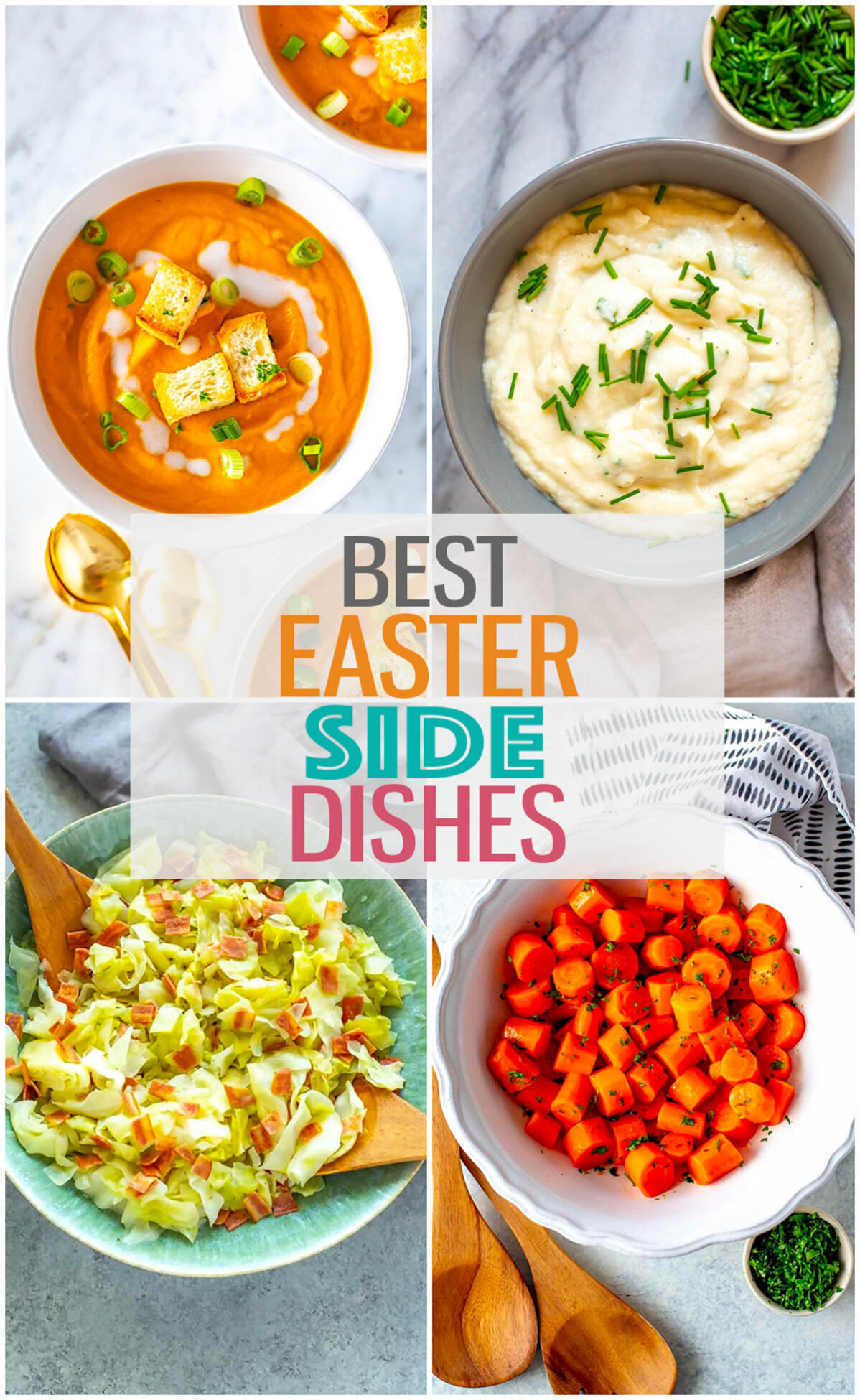 A collage of four Easter side dishes with the text "Best Easter Side Dishes" layered over top.