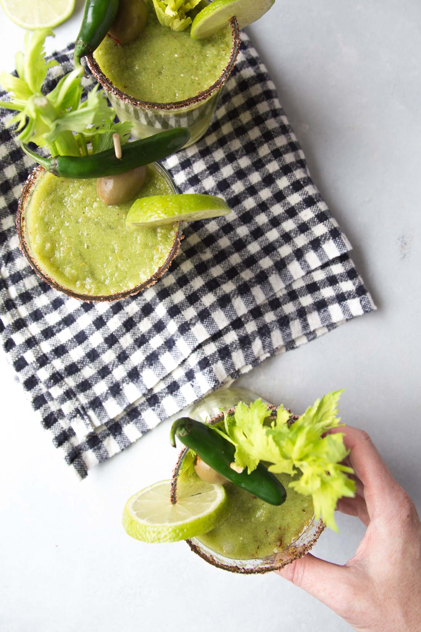 overhead shot of green drinks