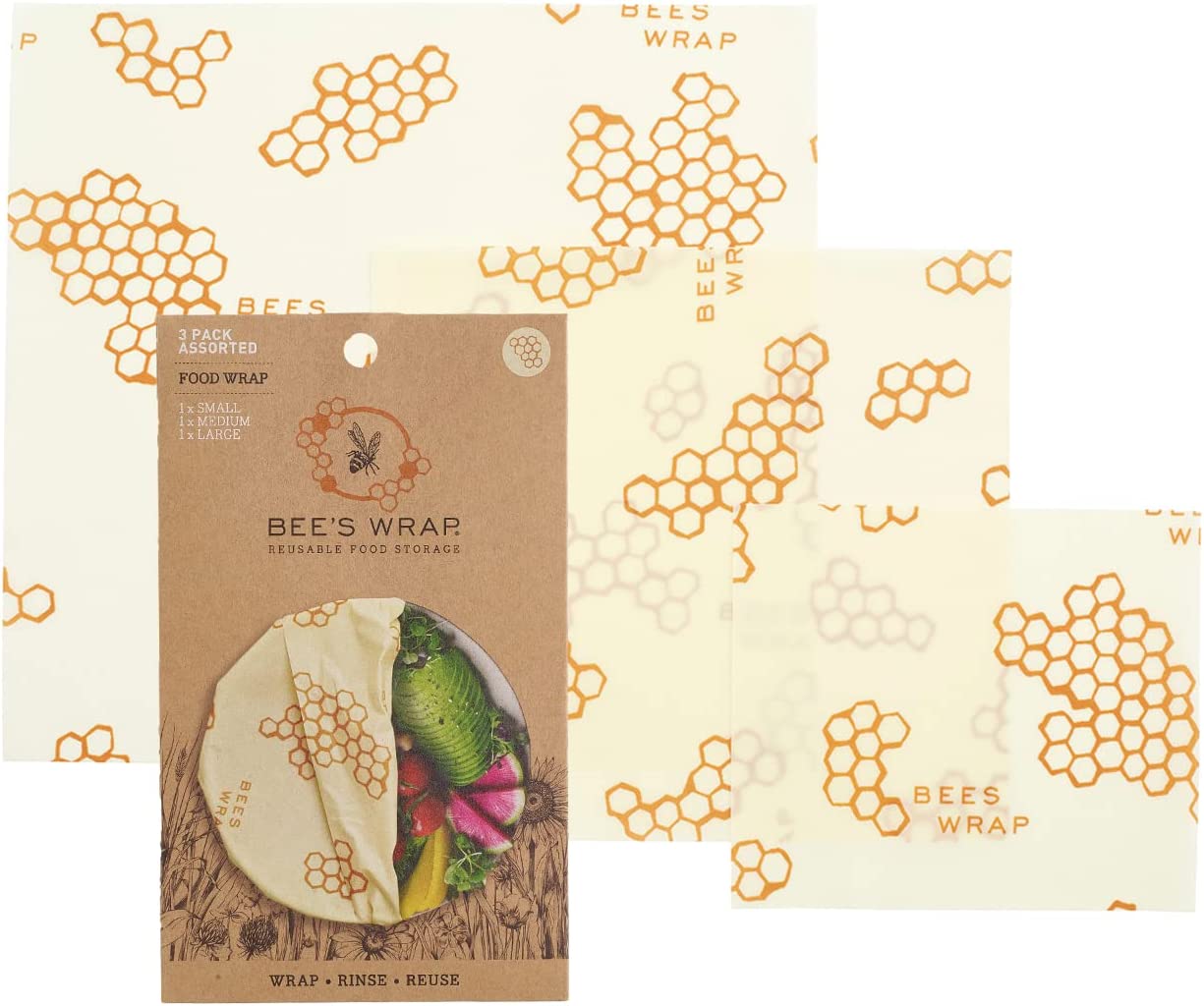 Three different sizes of beeswax wrap sheets.