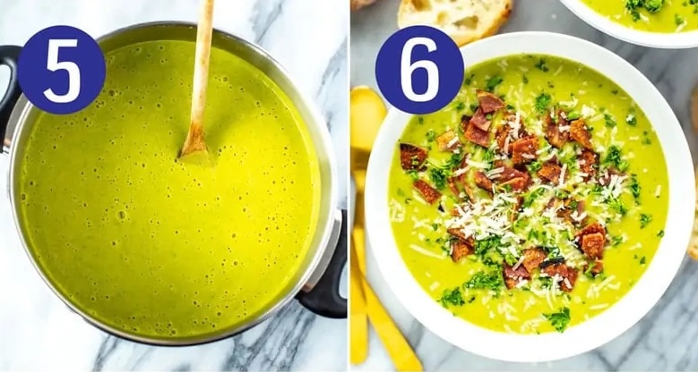 Steps 5 and 6 for making cream of asparagus soup