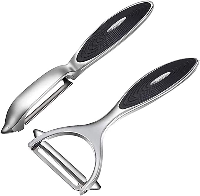 A set of two vegetable peelers.