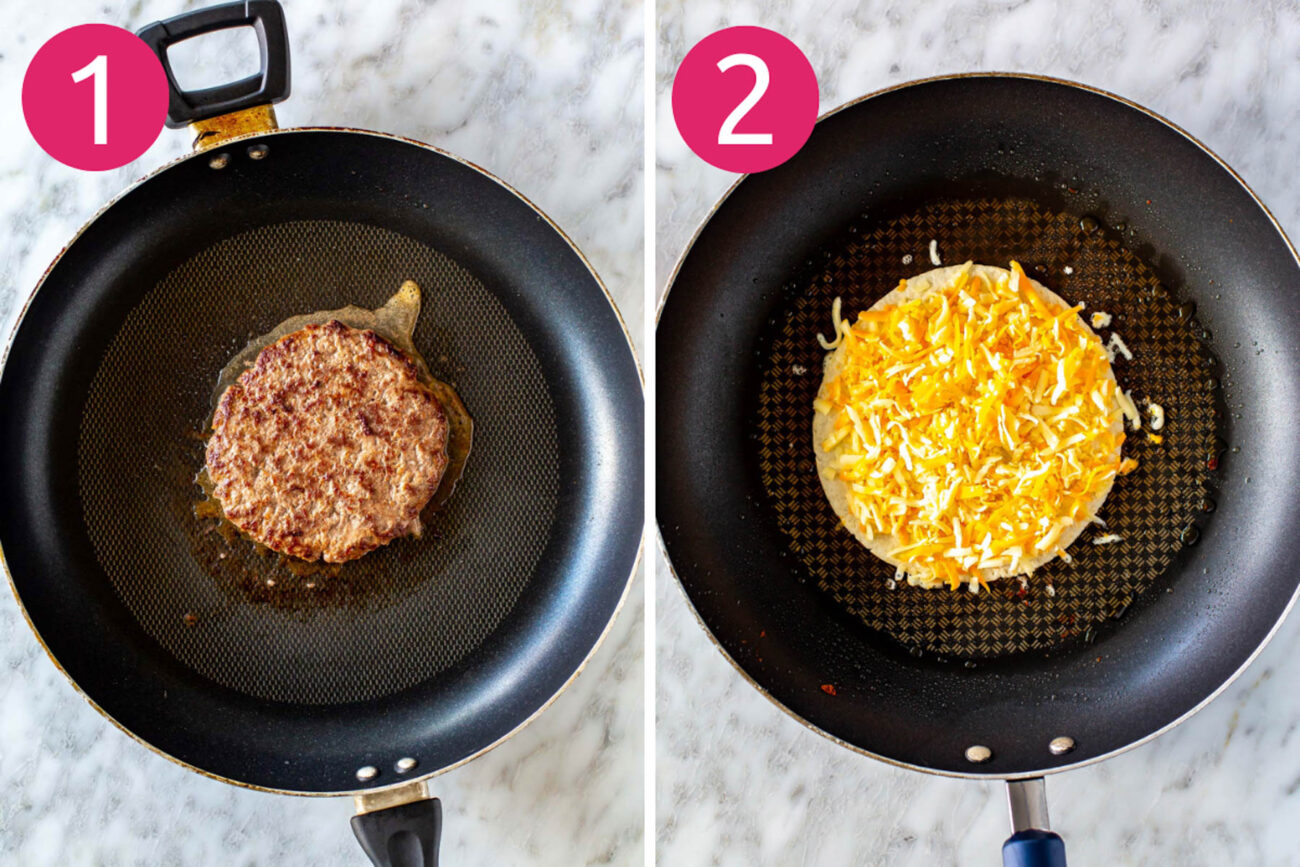 Steps 1 and 2 for making Applebee's quesadilla burger