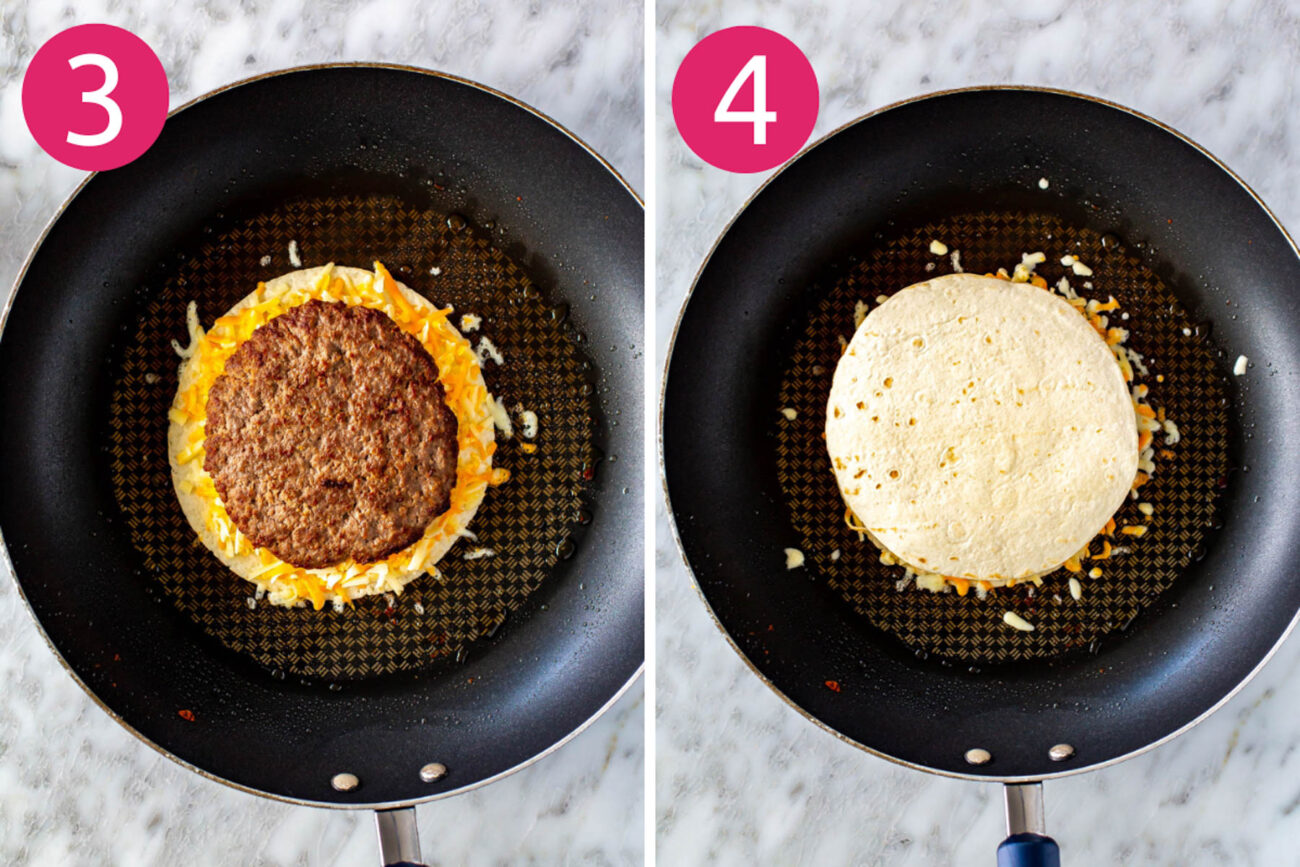 Steps 3 and 4 for making Applebee's quesadilla burger