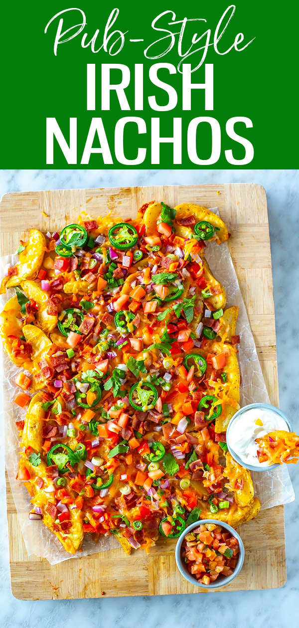 These Pub-Style Irish Nachos offer a healthier spin on a tasty comfort food and are super easy to make thanks to the frozen potato wedges. #stpatricksday #irishnachos