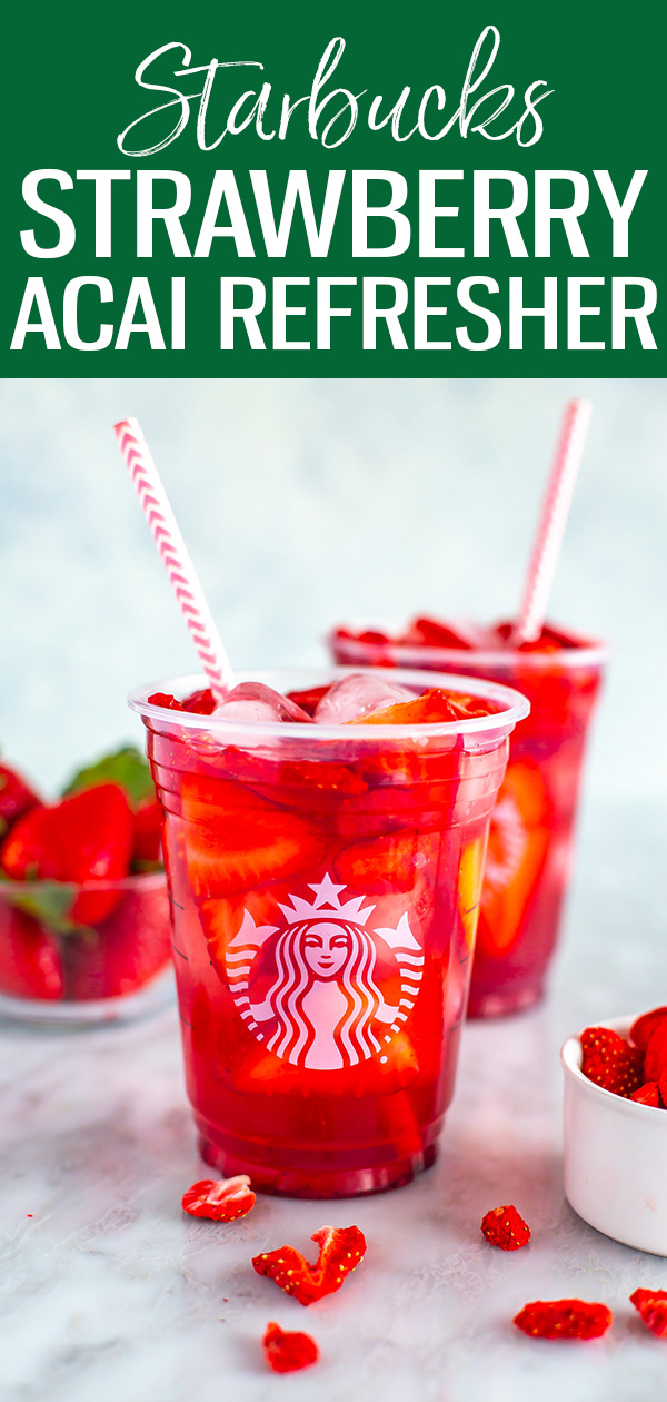 This copycat Starbucks Acai Refresher tastes just like the original. This light, fruity drink is perfect for spring and summer! #starbucks #strawberryacairefresher