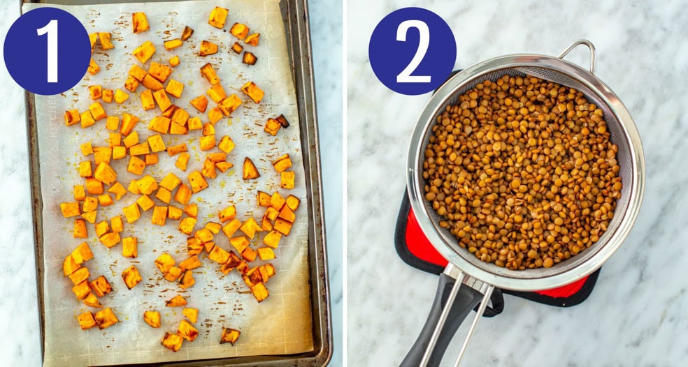Steps 1 and 2 for making arugula salad
