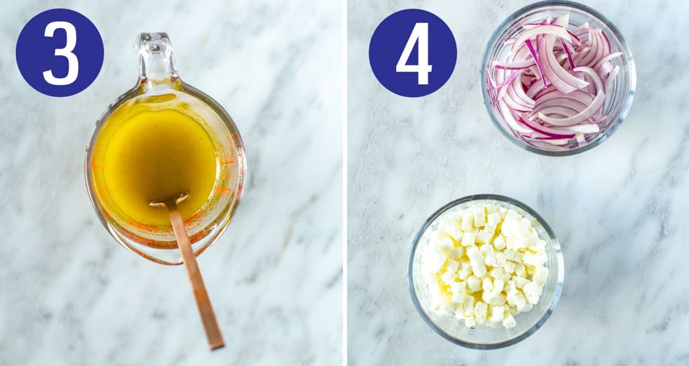Steps 3 and 4 for making arugula salad