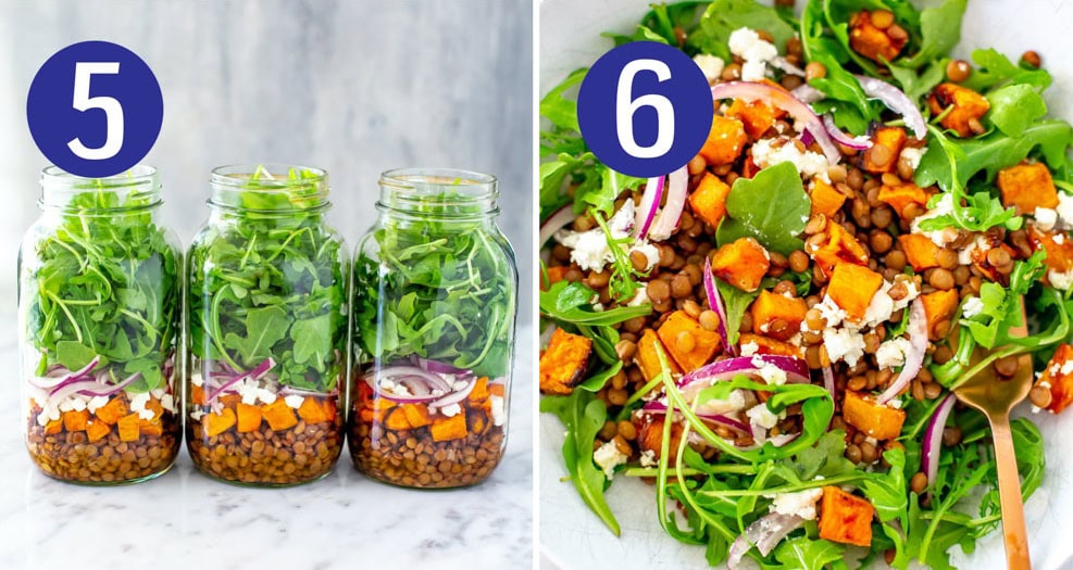 Steps 5 and 6 for making arugula salad
