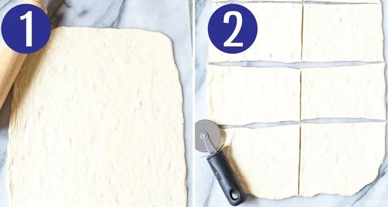 Steps 1 and 2 for making homemade pizza pockets