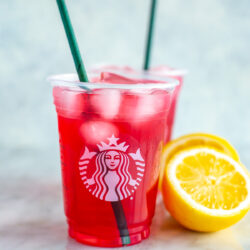 A cup of homemade Starbucks passion tea lemonade.
