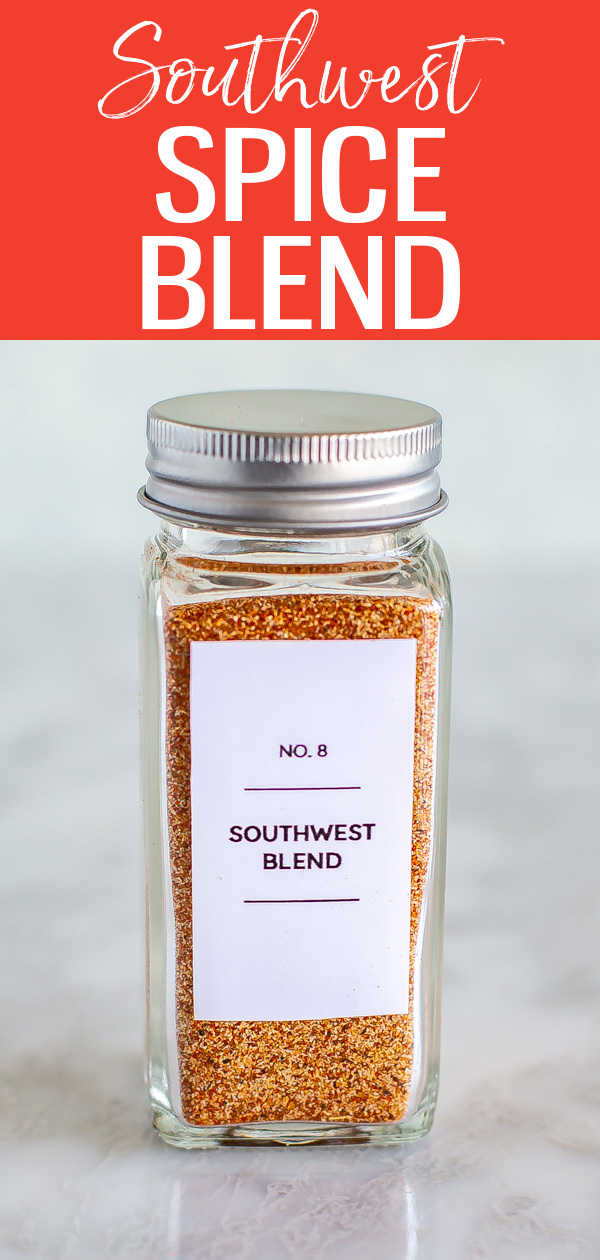 This homemade Southwest spice blend is made of garlic powder, chili powder, cumin and paprika. Use it for grilling recipes and more! #southwestspiceblend #spiceblend