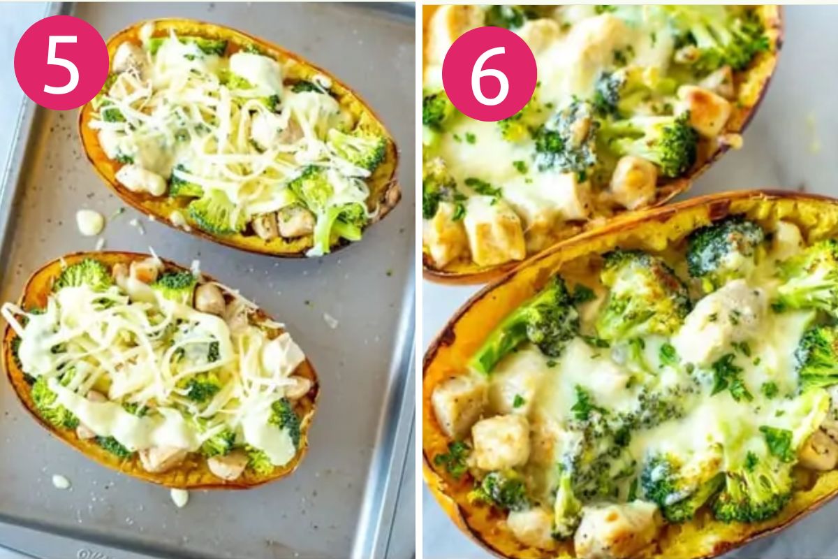 Steps 5 and 6 for making spaghetti squash alfredo