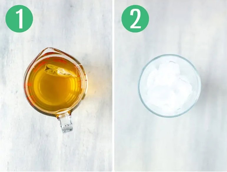 Steps 1 and 2 for making Starbucks iced peach green tea lemonade