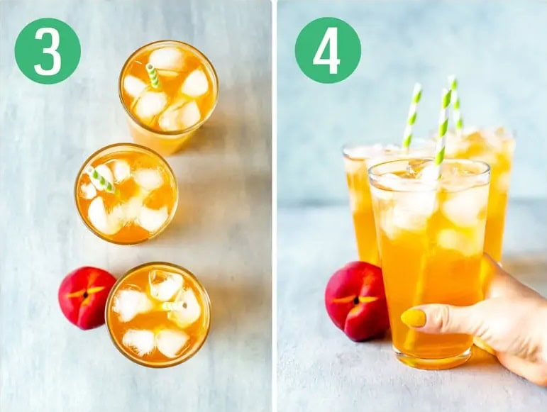 Steps 3 and 4 for making Starbucks iced peach green tea lemonade