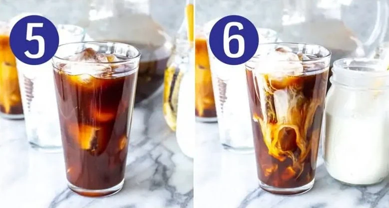 Steps 5 and 6 for making vanilla sweet cream cold brew