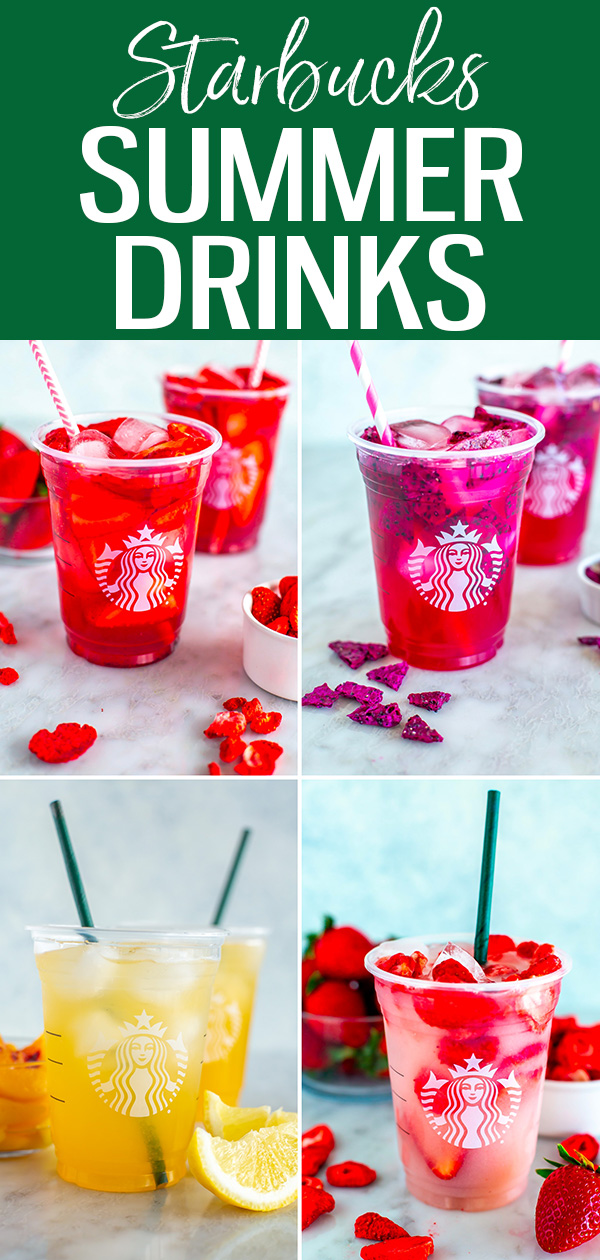 Make your favourite Starbucks summer drinks at home for a fraction of the price! Try cold brews, refreshers, iced teas and more. #starbucks #summerdrinks