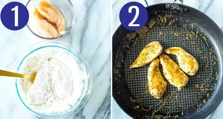 Steps 1 and 2 for making Olive Garden chicken scampi
