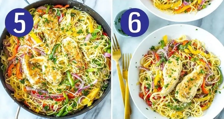 Steps 5 and 6 for making Olive Garden chicken scampi