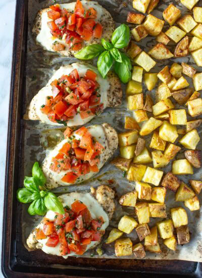 Sheet pan chicken bruschetta